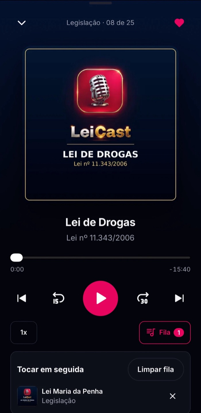 App LeiCast tocando uma aula de 25 Leis
